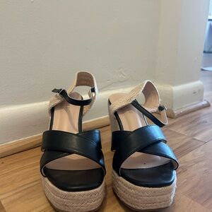 Black Espadrille Wedge Sandals